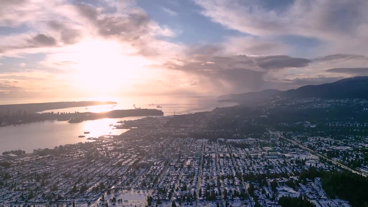 日落时分温哥华雪景（北温哥华）视频素材