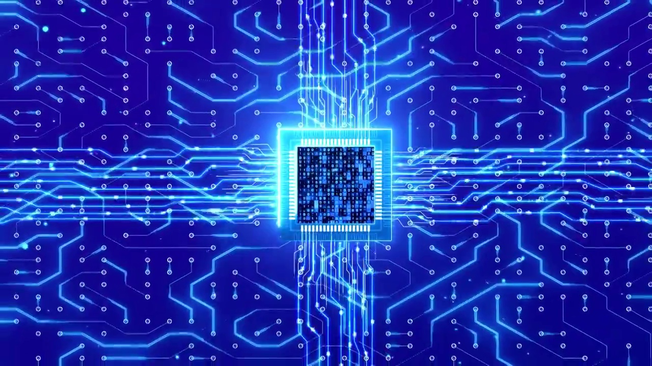 计算机芯片设计电路图电子流动概念动画视频素材