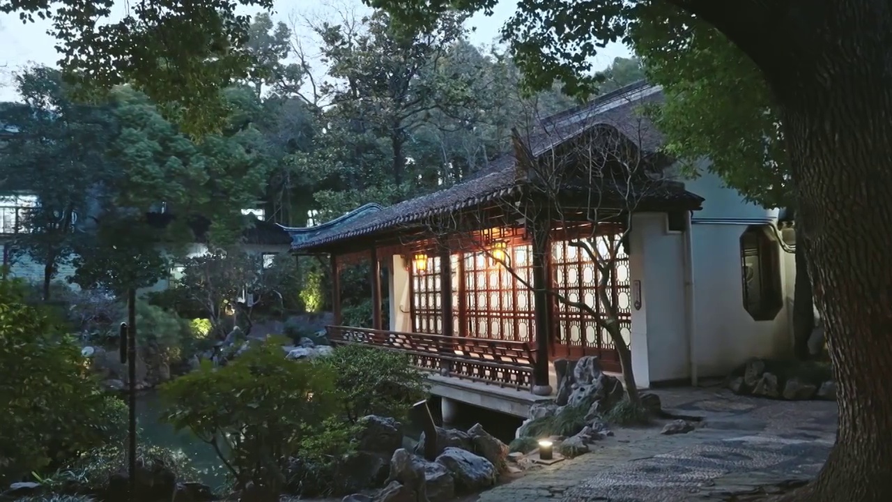 南京园林瞻园的宁静夜景视频素材