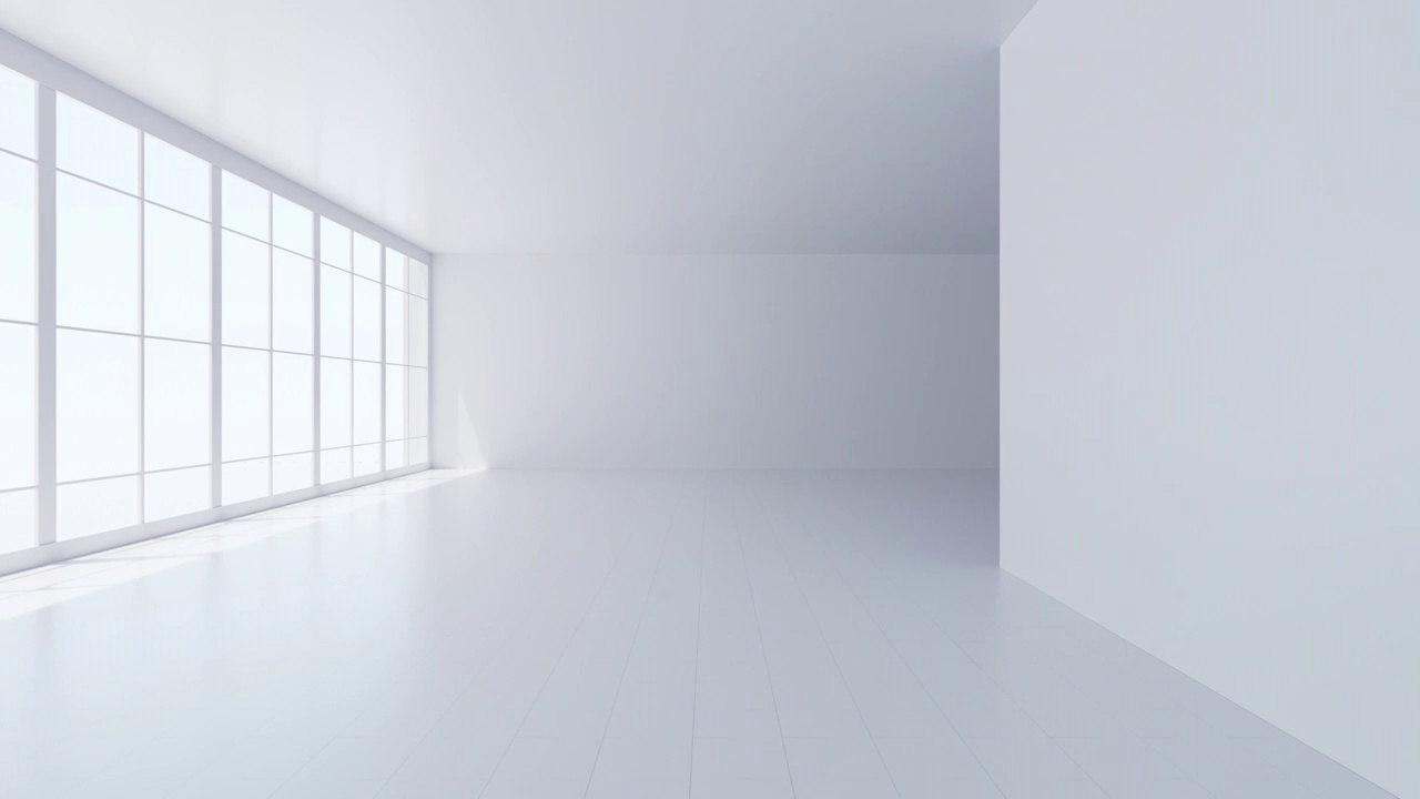 白色室内空房间3D渲染视频素材