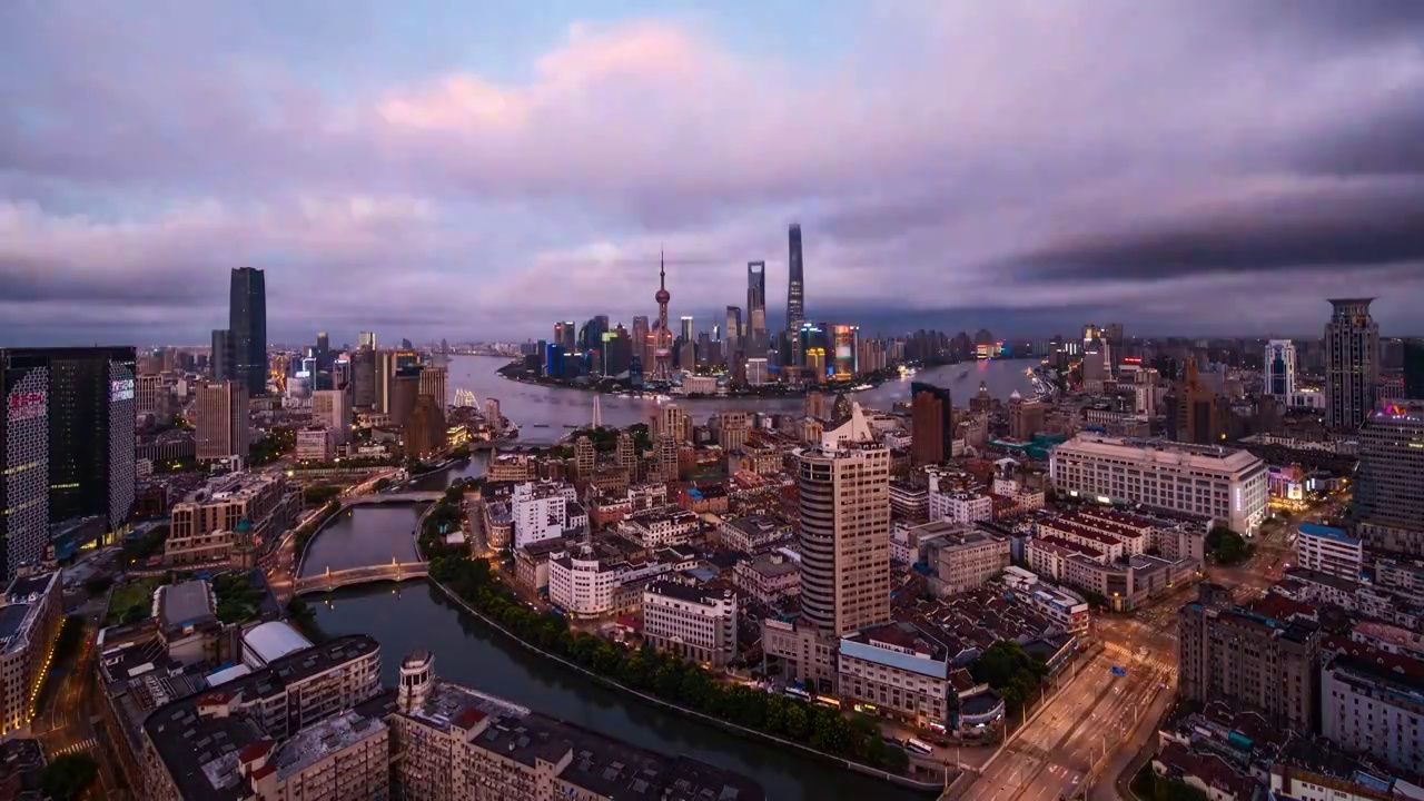 上海城市风光日转夜视频下载