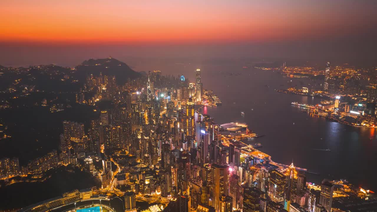 香港城市全景夜幕降临延时视频素材