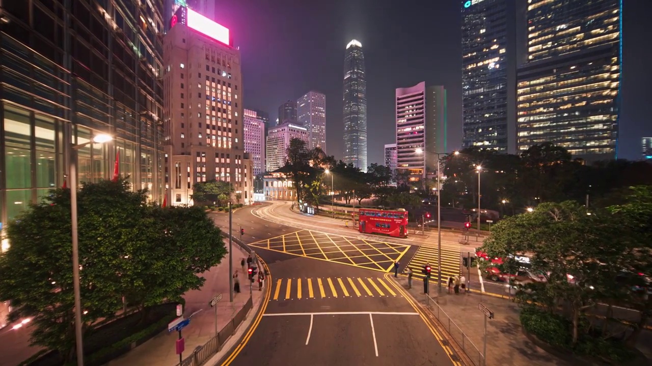 香港中环CBD建筑夜景延时视频下载