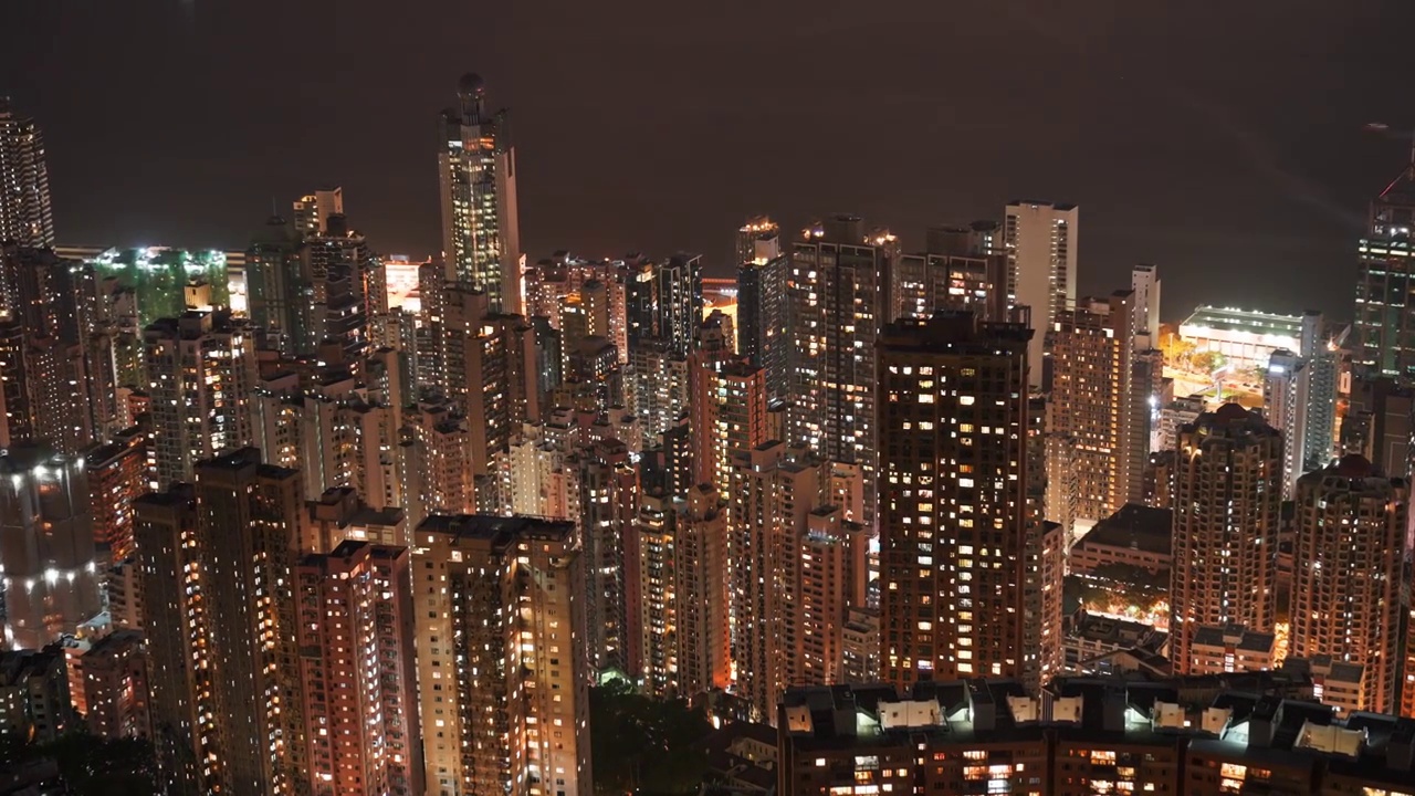 香港半山密集居民楼夜景延时视频下载