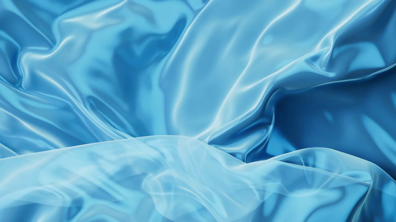 流动飘舞的蓝色光泽布料3D渲染视频素材