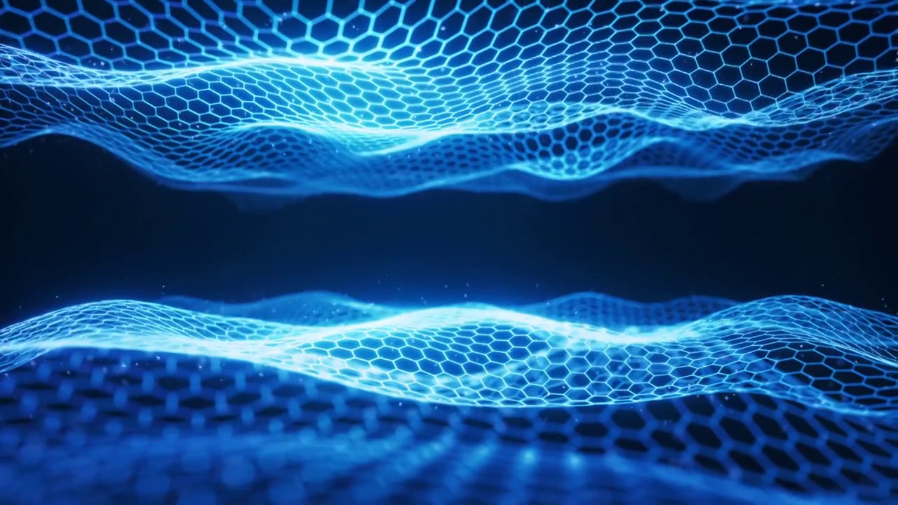 蓝色六边形科技网格网络空间背景3D渲染视频下载