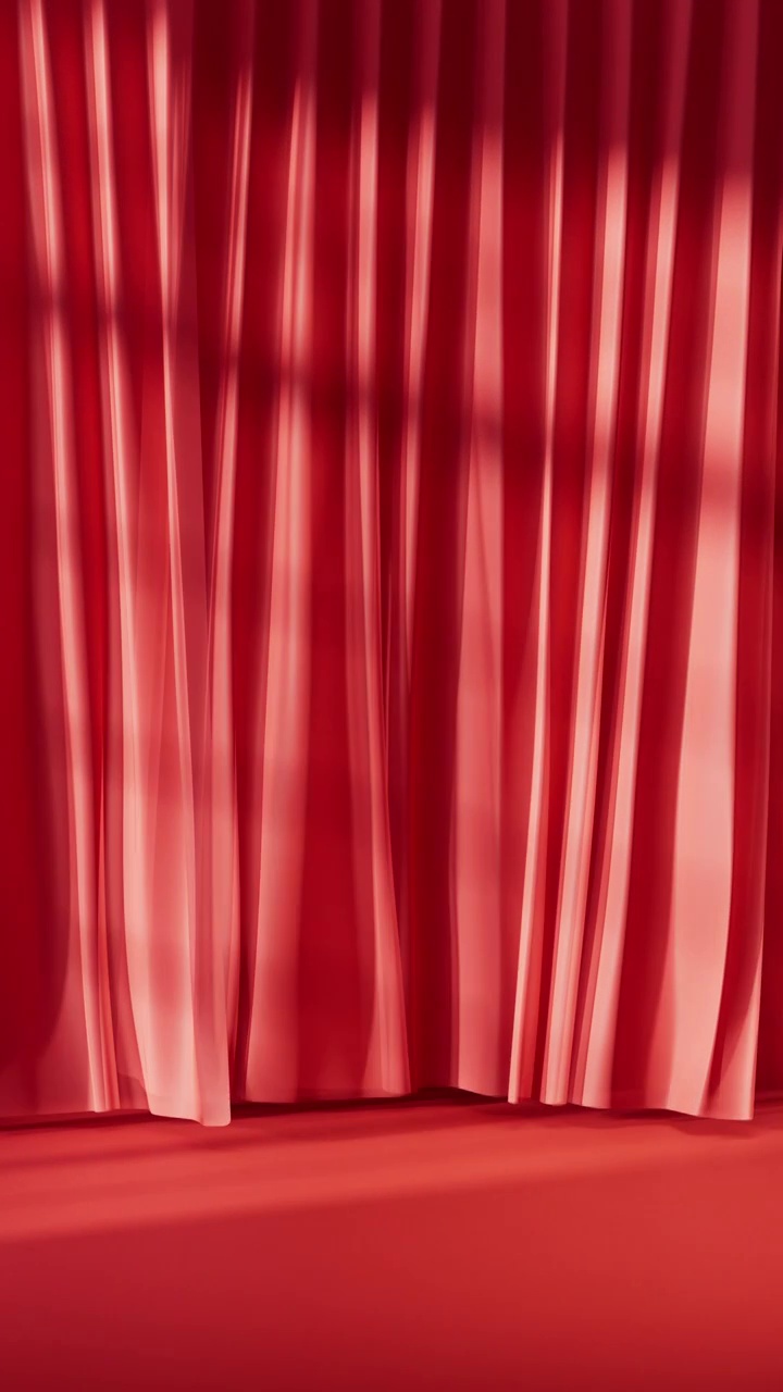 红色阳光与窗帘布料室内3D渲染视频下载