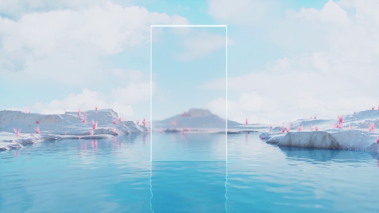 户外水面与霓虹玻璃门特效3D渲染视频下载