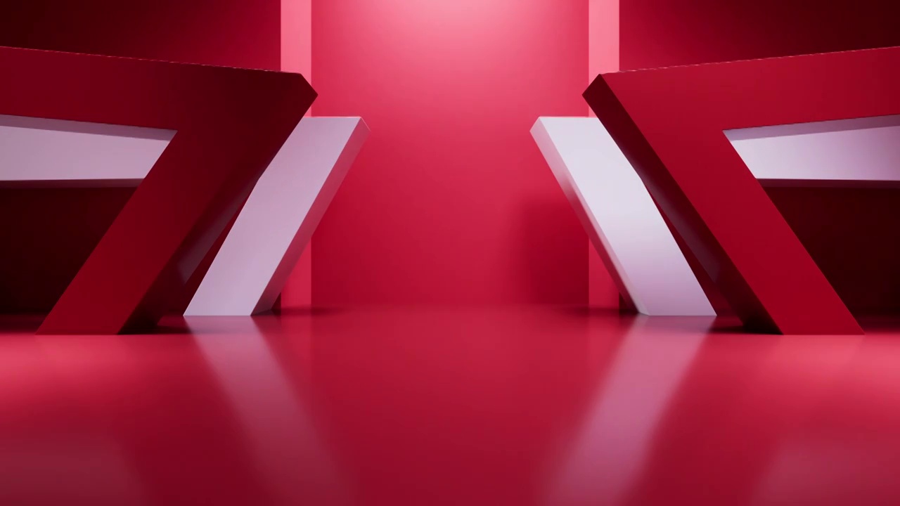 红色创意几何体室内空间3D渲染视频素材