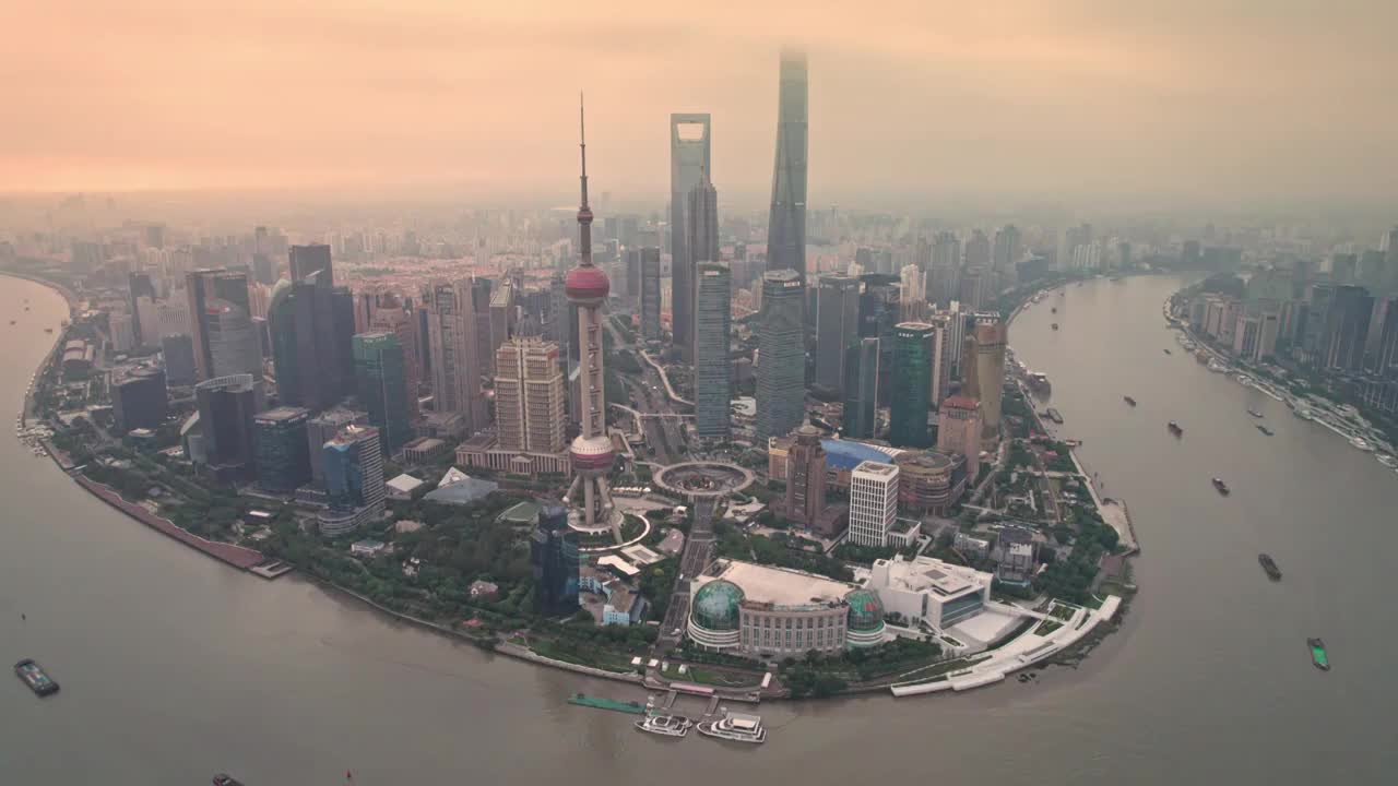航拍上海陆家嘴日出城市风光视频素材