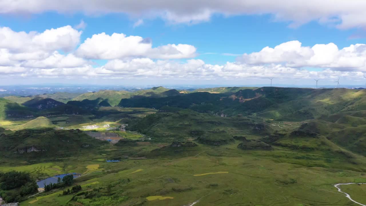 航拍贵州自然山川和电力风车视频素材