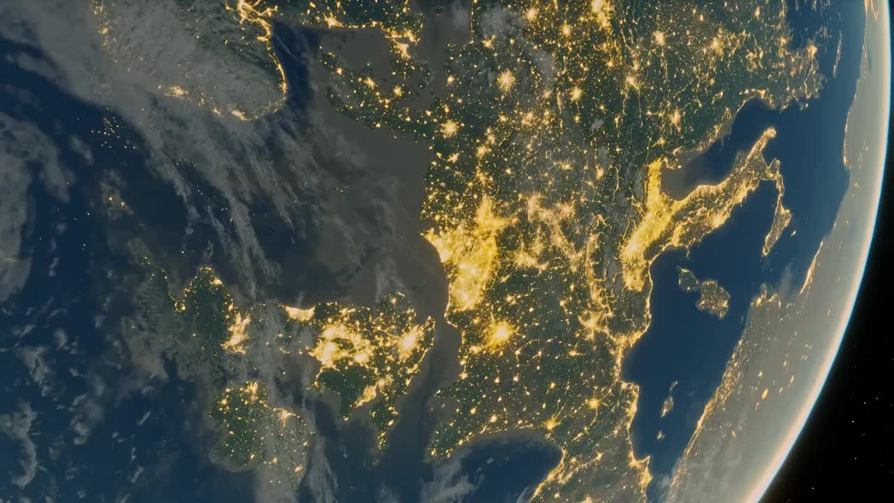 从太空看夜晚的地球灯光视频下载