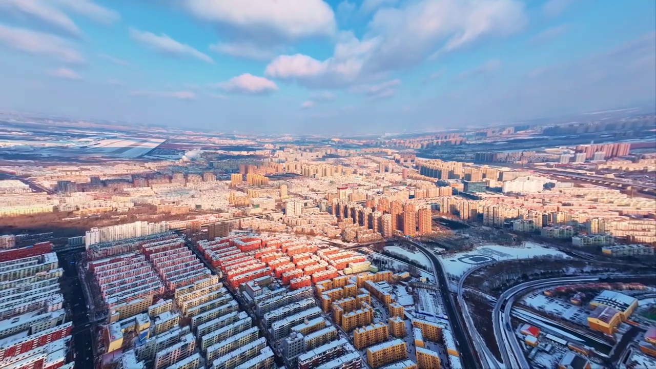 中国东北辽宁沈阳冬季雪景城市风景航拍视频素材