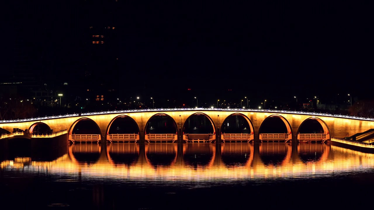 北京通州七孔闸桥夜景风光视频下载