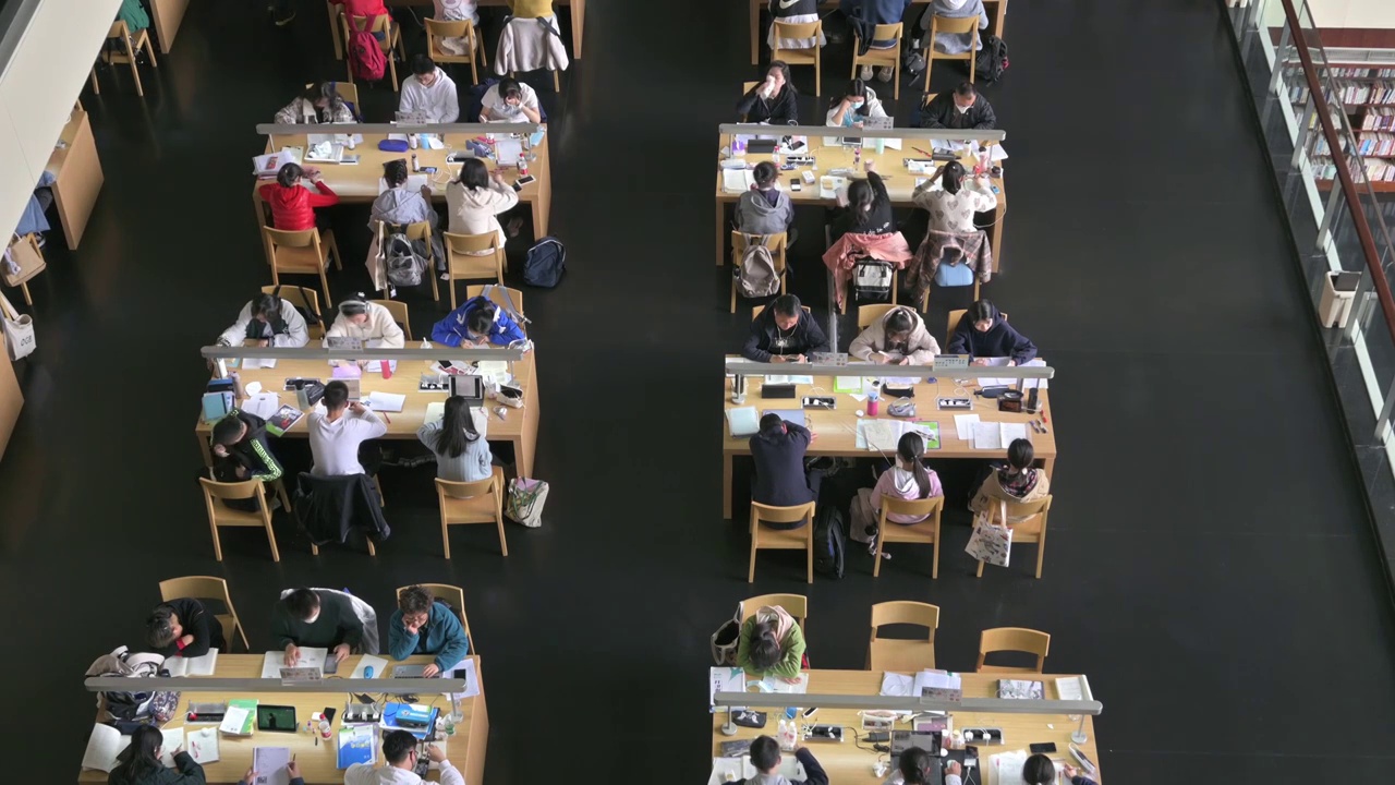 成都市四川省图书馆内市民学生正在书桌上学习视频下载