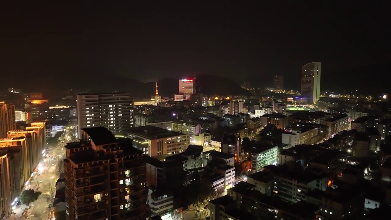 县城夜景空镜航拍视频素材