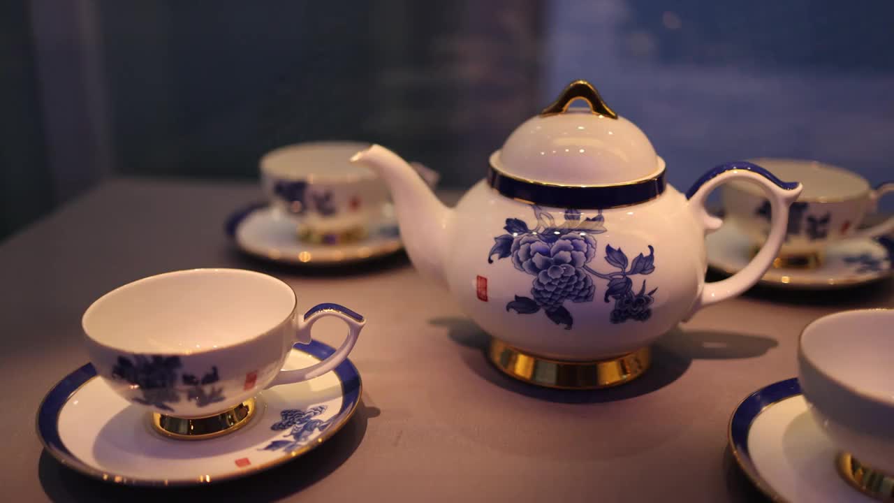 中国杭州工艺美术博物馆瓷器茶壶视频下载