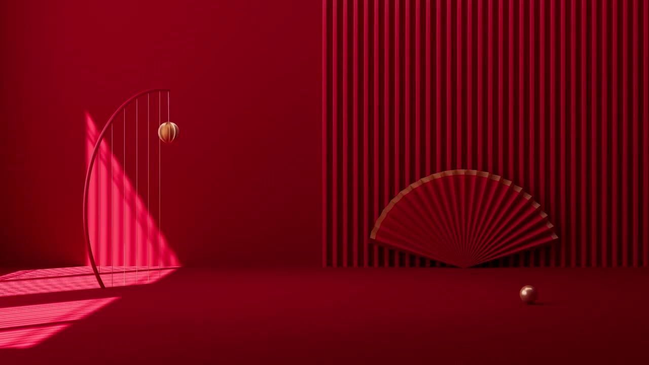 红色中国风室内建筑背景动画视频购买
