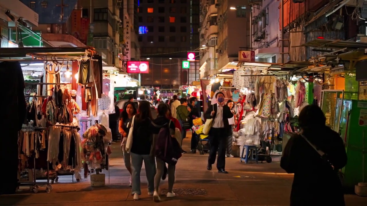 香港庙街夜市街景视频下载