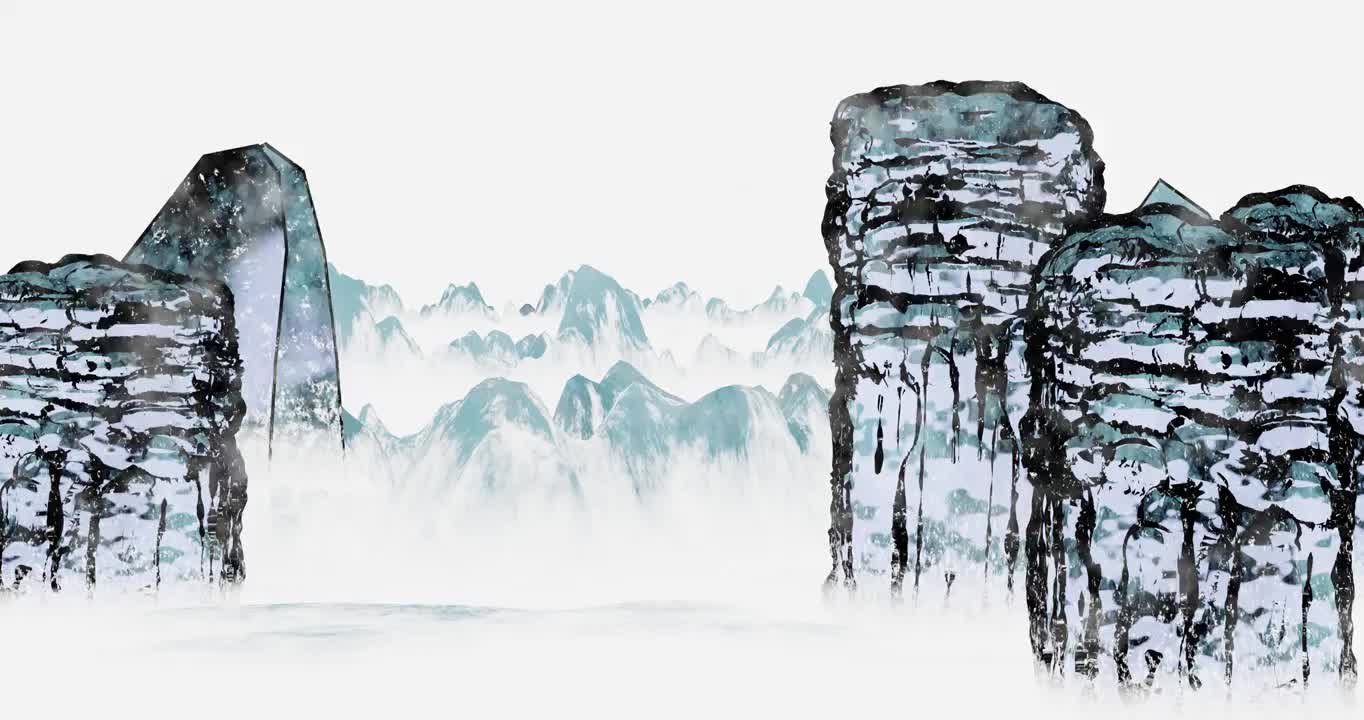 中国风水墨风格山水动画视频素材