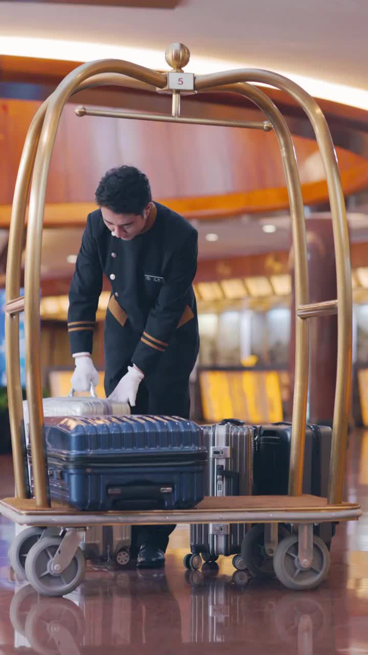酒店服务人员搬运行李视频素材