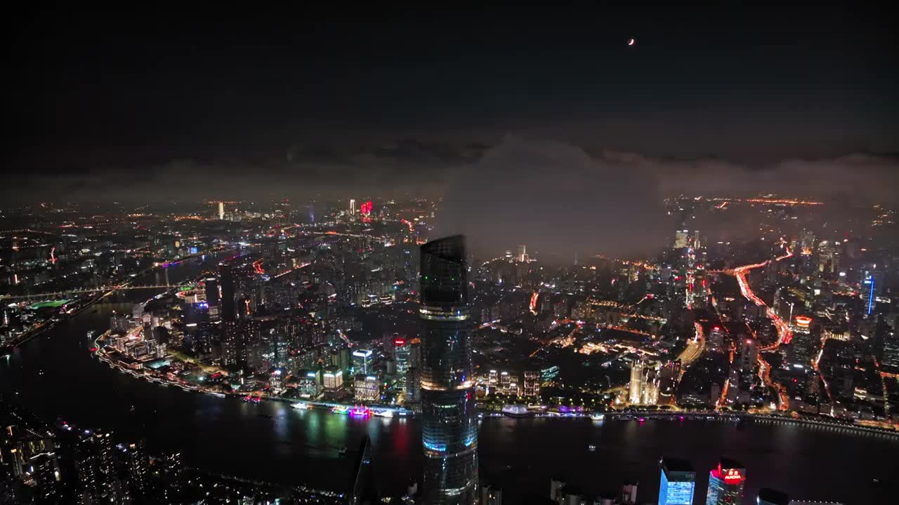上海中心夜景航拍视频下载