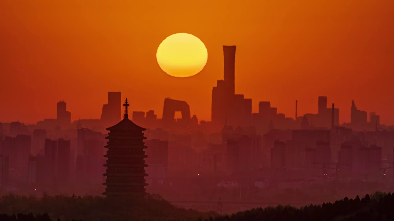 北京永定塔中国尊城市天际线日出视频下载