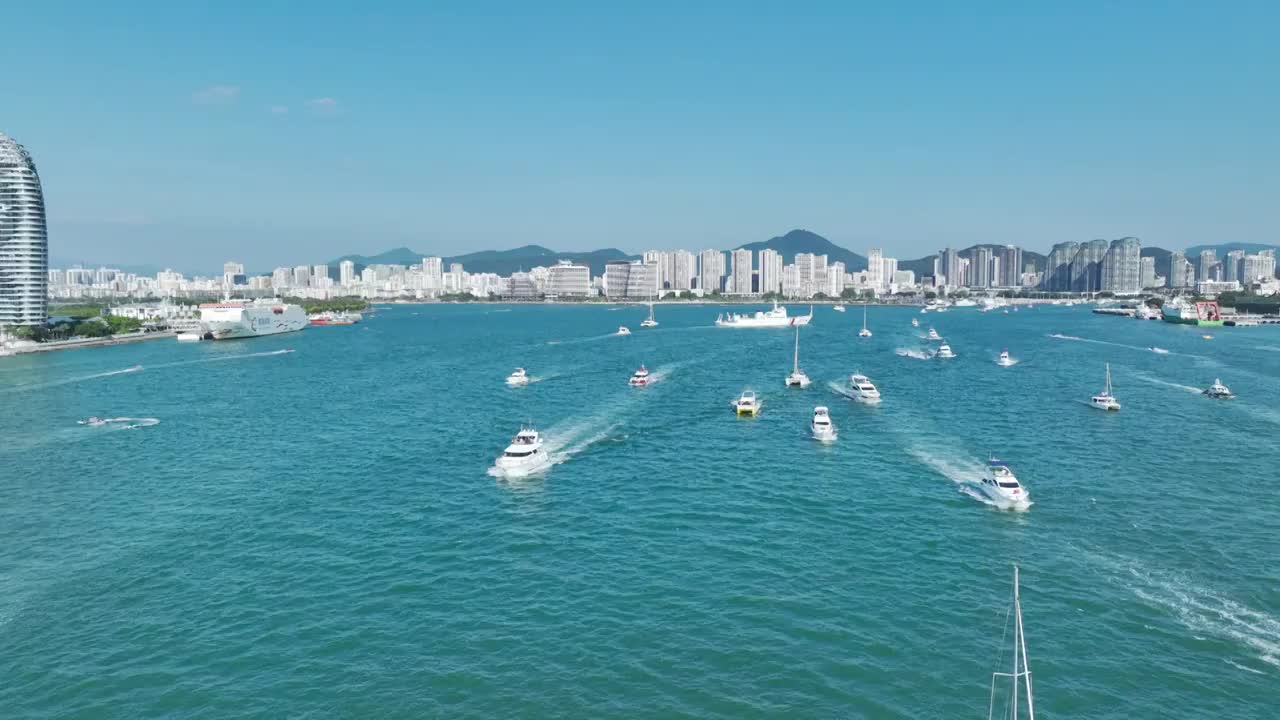 海南三亚游艇出海航拍视频下载