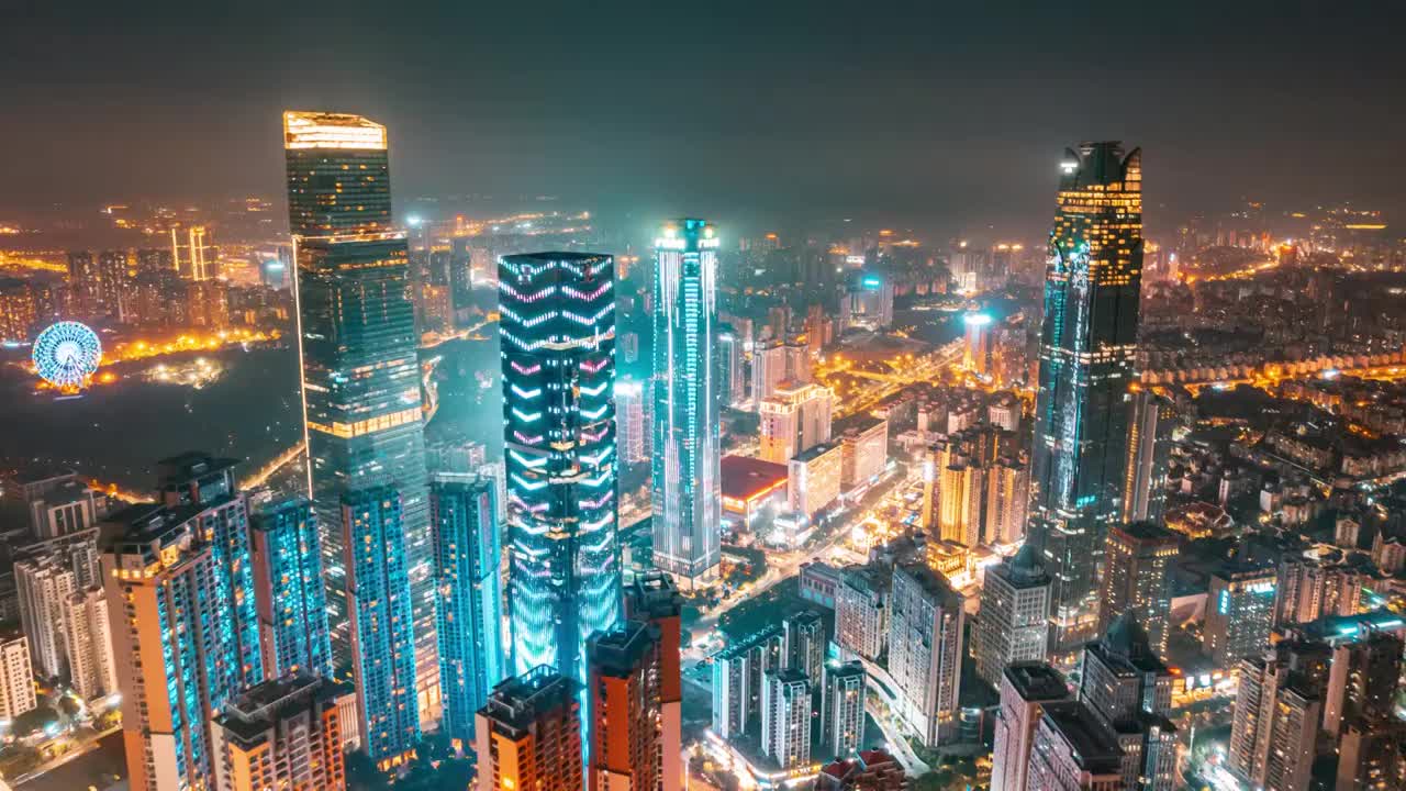 中国广西南宁东盟商务区城市夜景延时航拍视频下载