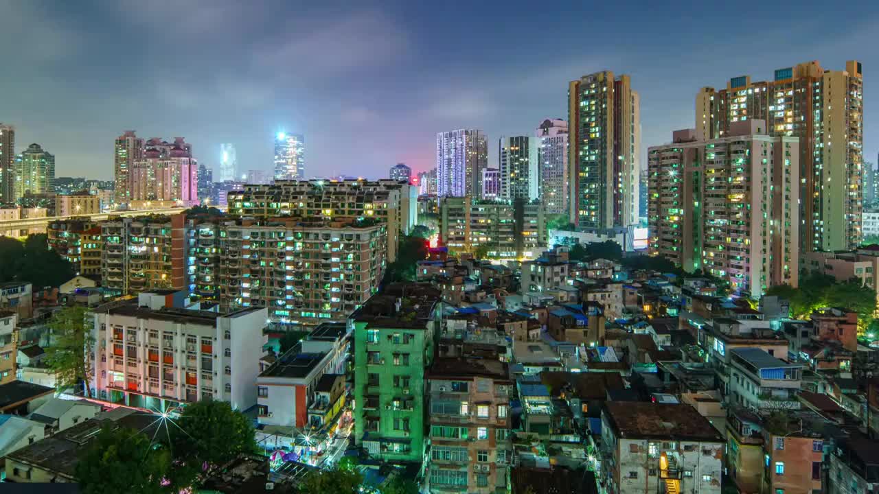 广州海珠区城中村城市住宅与夜景灯光延时视频下载