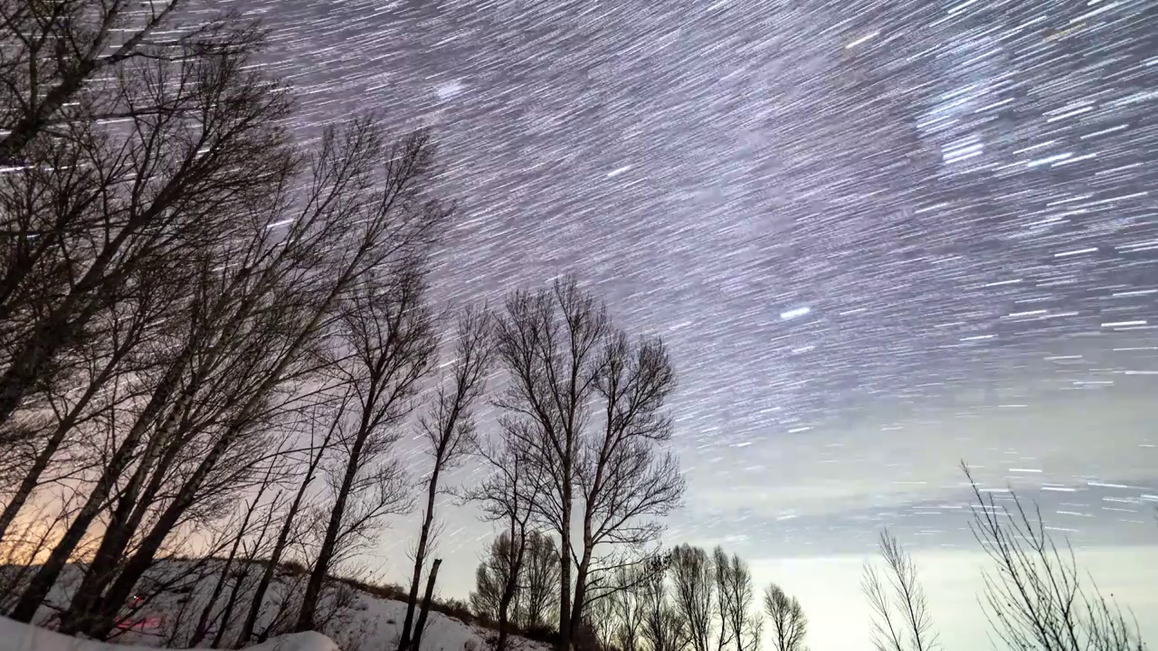 宁夏雪原森林星空星轨4k延时视频素材