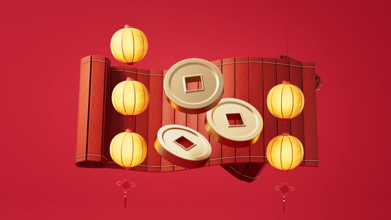 中国风古风金币3D渲染视频素材