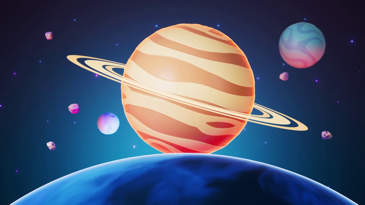 卡通风格星球与外太空3D渲染视频素材