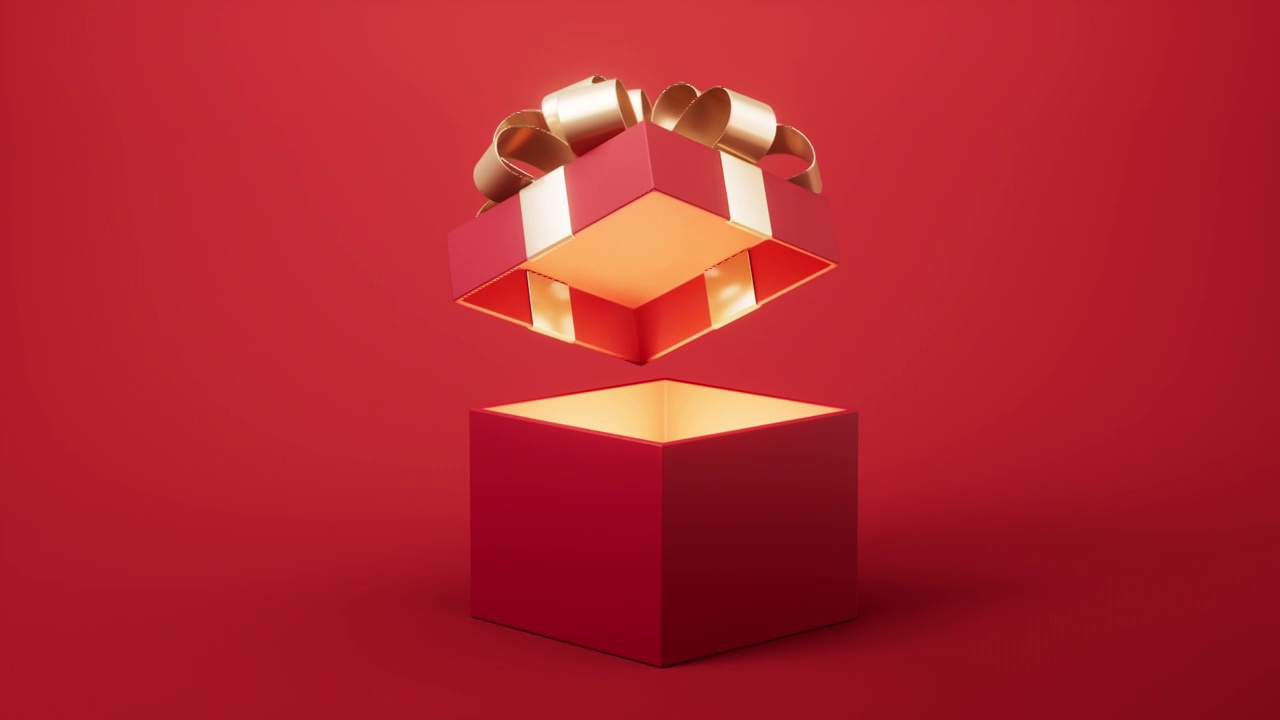 开启的红色礼盒3D渲染视频购买