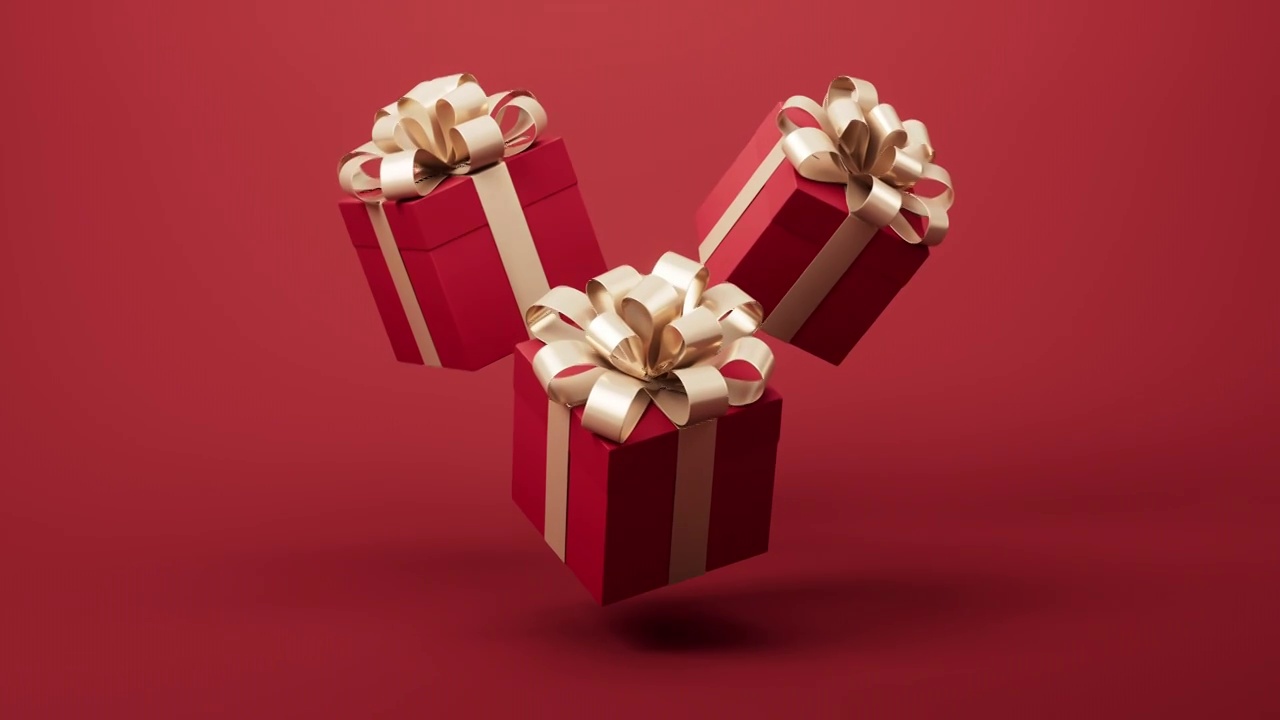 红色方形礼物盒3D渲染视频素材