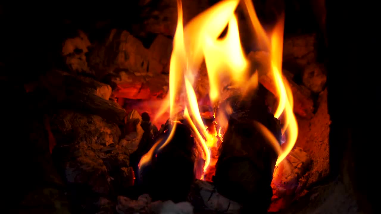 木柴在火炉中燃烧的特写视频下载