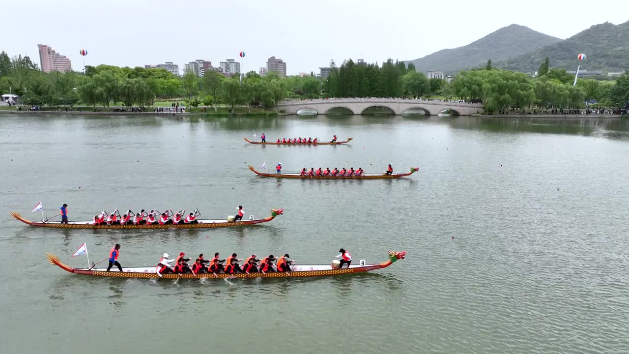 南京玄武湖端午龙舟赛，端午划龙舟比赛视频下载