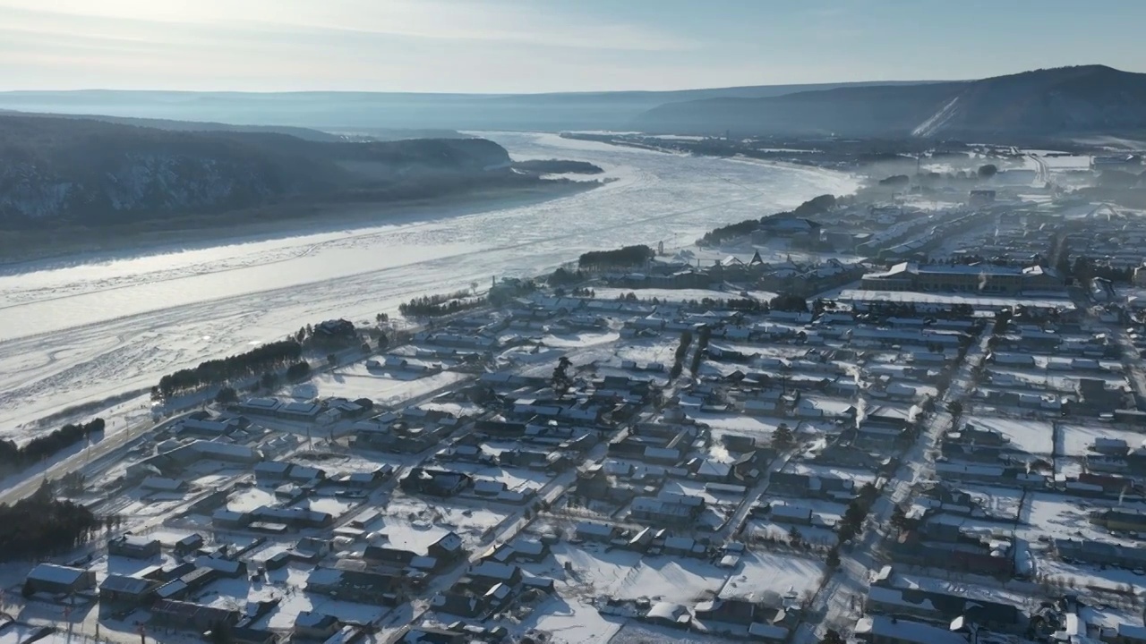 冬季黑龙江漠河北极镇航拍景观视频素材