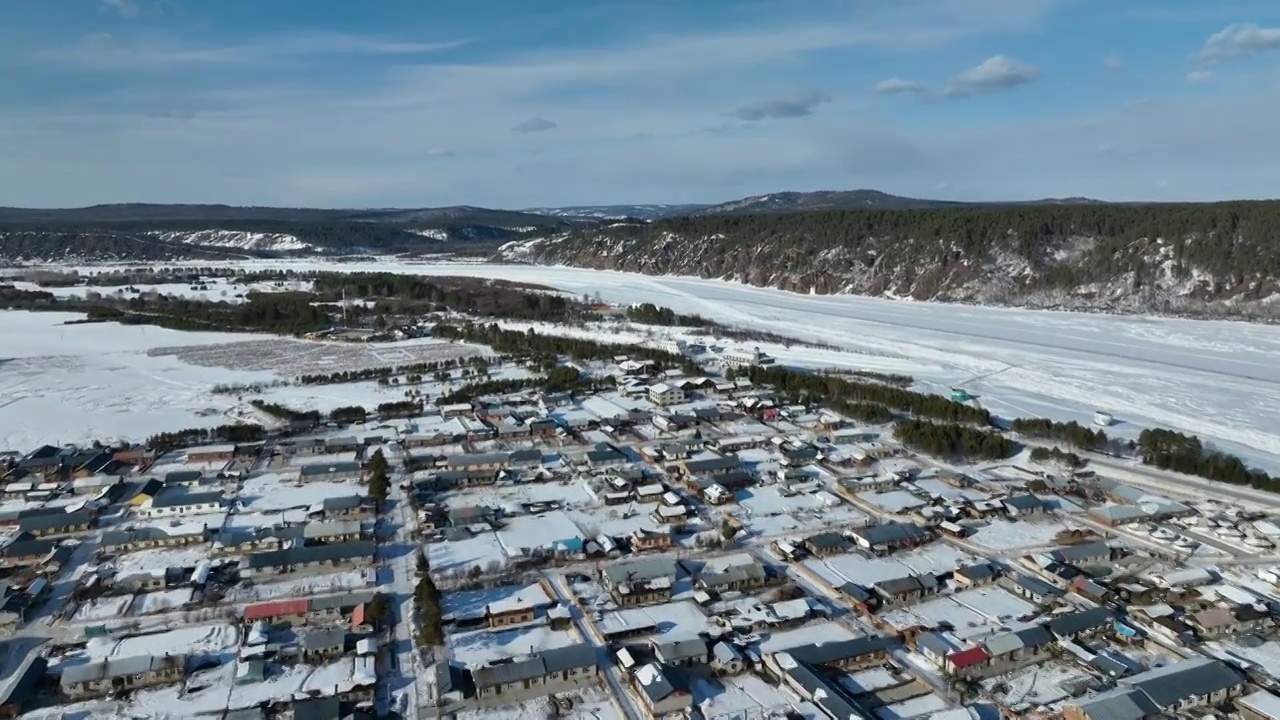 黑龙江漠河北极村冬季风光航拍视频素材