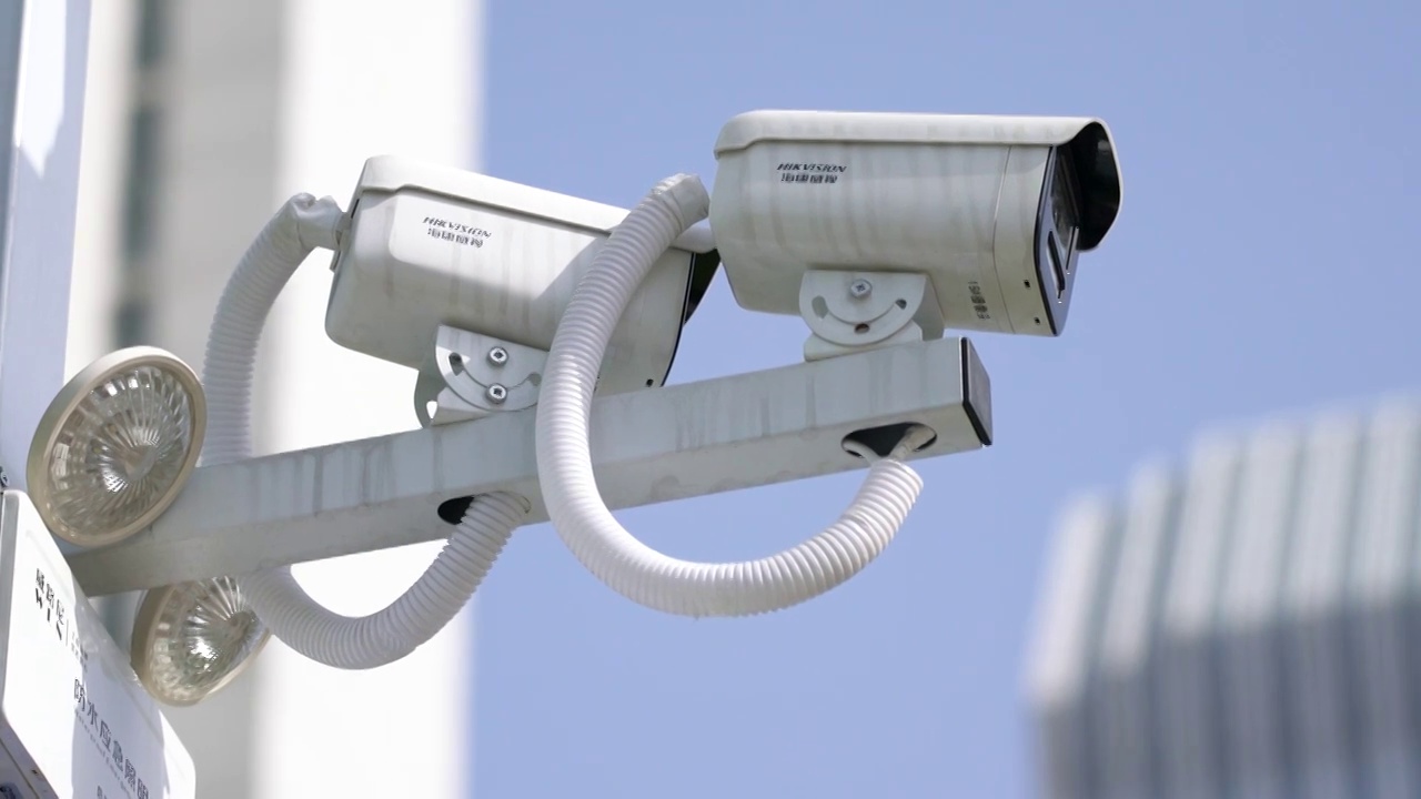 4K环绕城市安防监控摄像头科技科学物联网实拍视频视频素材