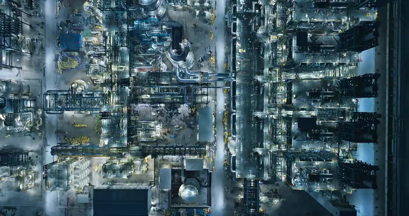 航拍夜晚石油工业和炼油厂建筑视频下载