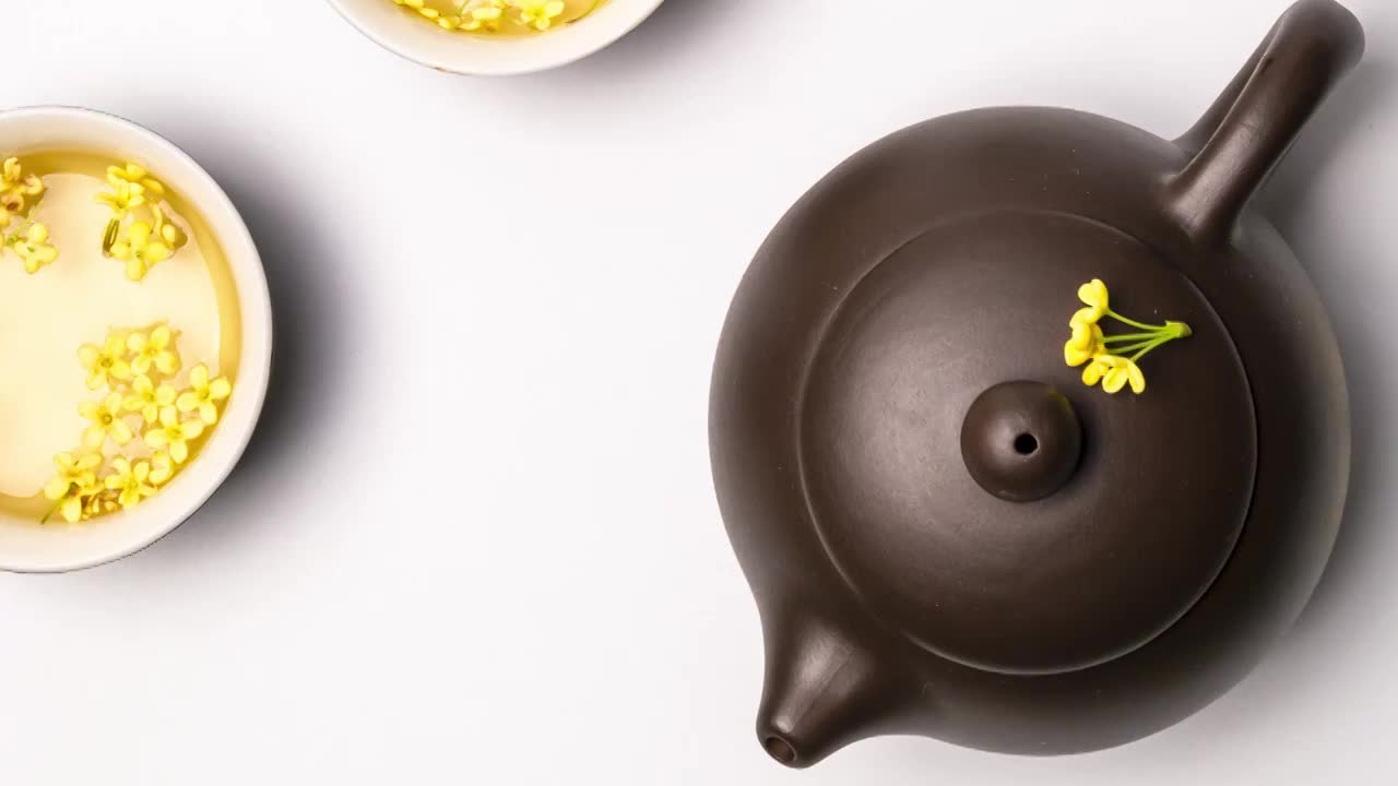 桂花茶，茶壶茶具，桂花香4k滑轨镜头视频素材
