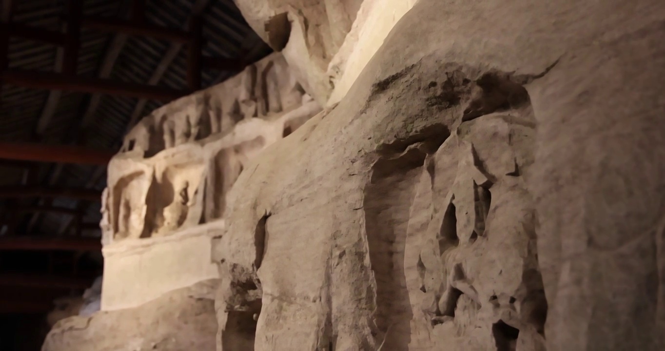 大足石刻：北山石窟的各种摩崖造像视频素材