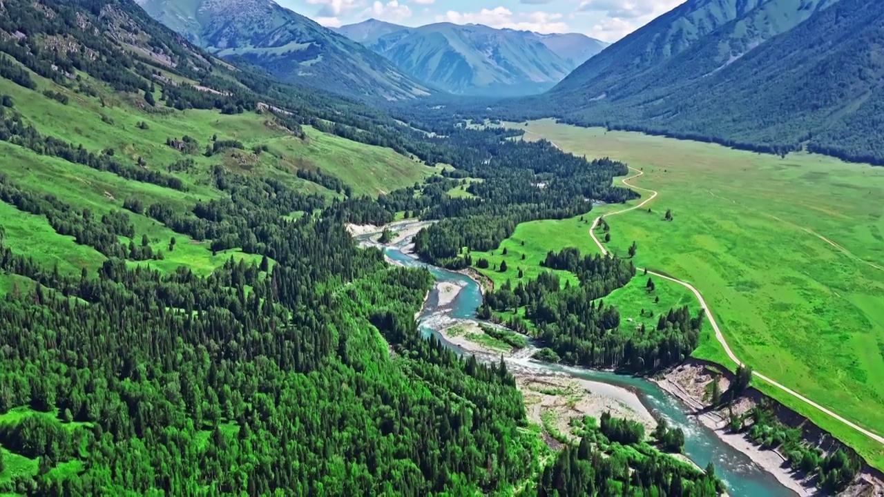 航拍中国新疆夏季山脉峡谷景观视频购买