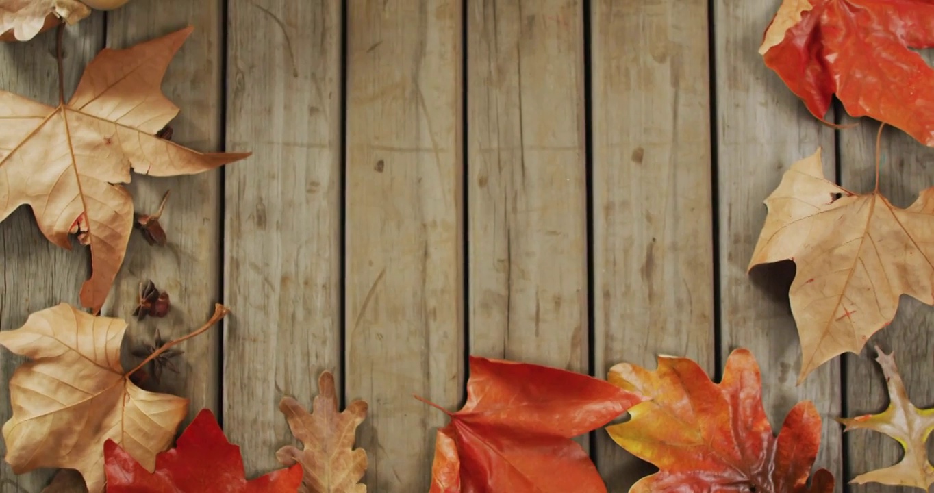 木制背景上的南瓜和秋叶的视频视频素材