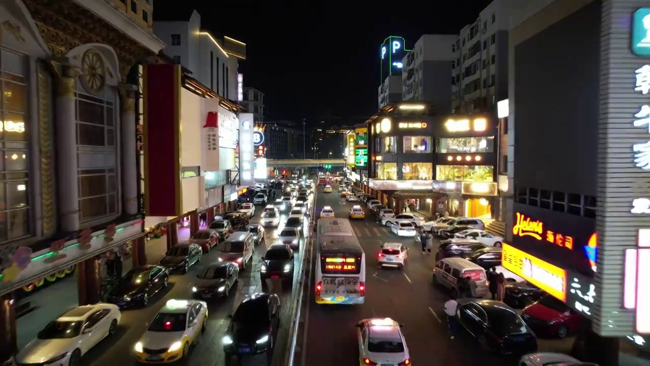 航拍沈阳西塔韩国风情街城市夜景视频下载