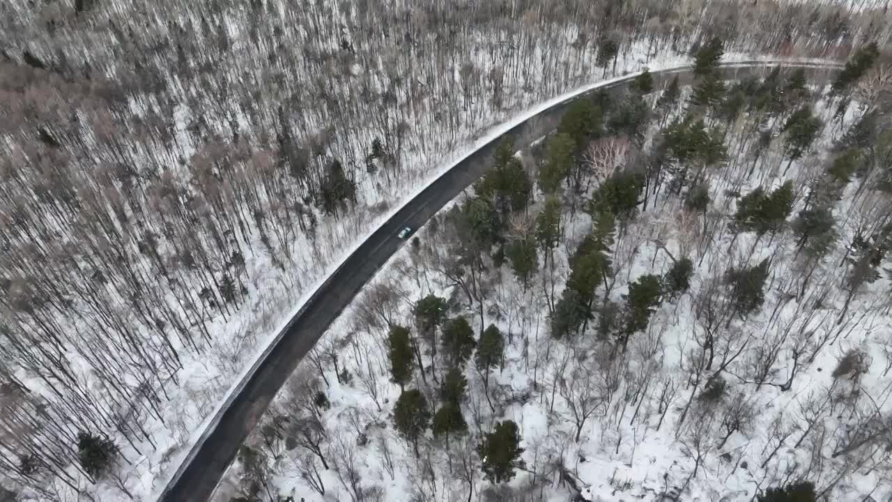 吉林长白山雪山森林公路航拍风光视频下载