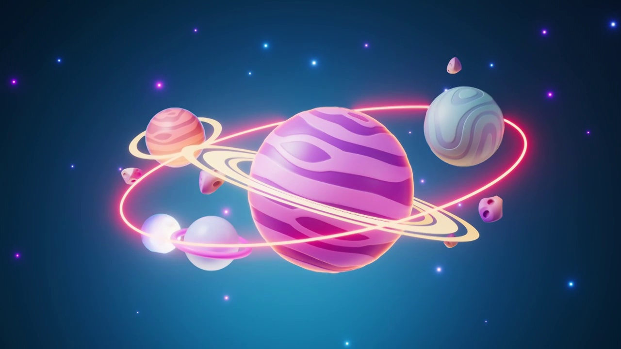 卡通风格星球与外太空3D渲染视频下载