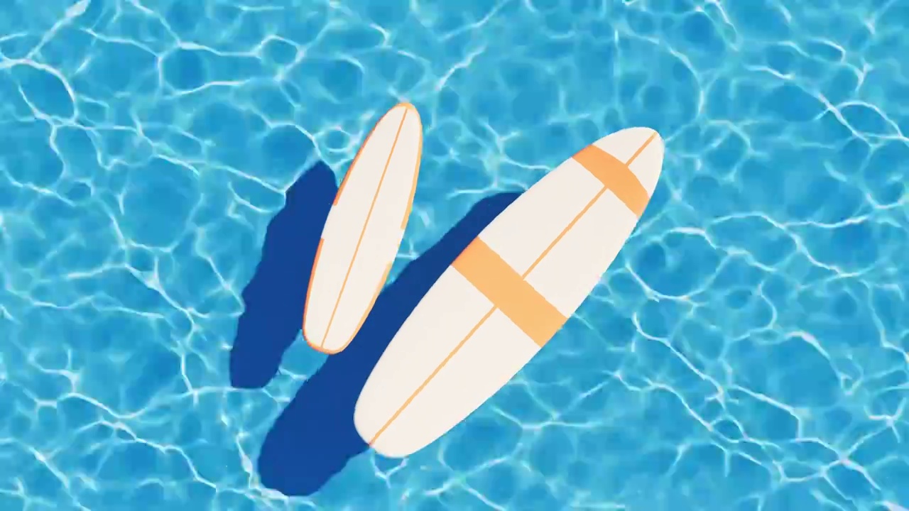 冲浪板与蓝色水面循环动画3D渲染视频下载