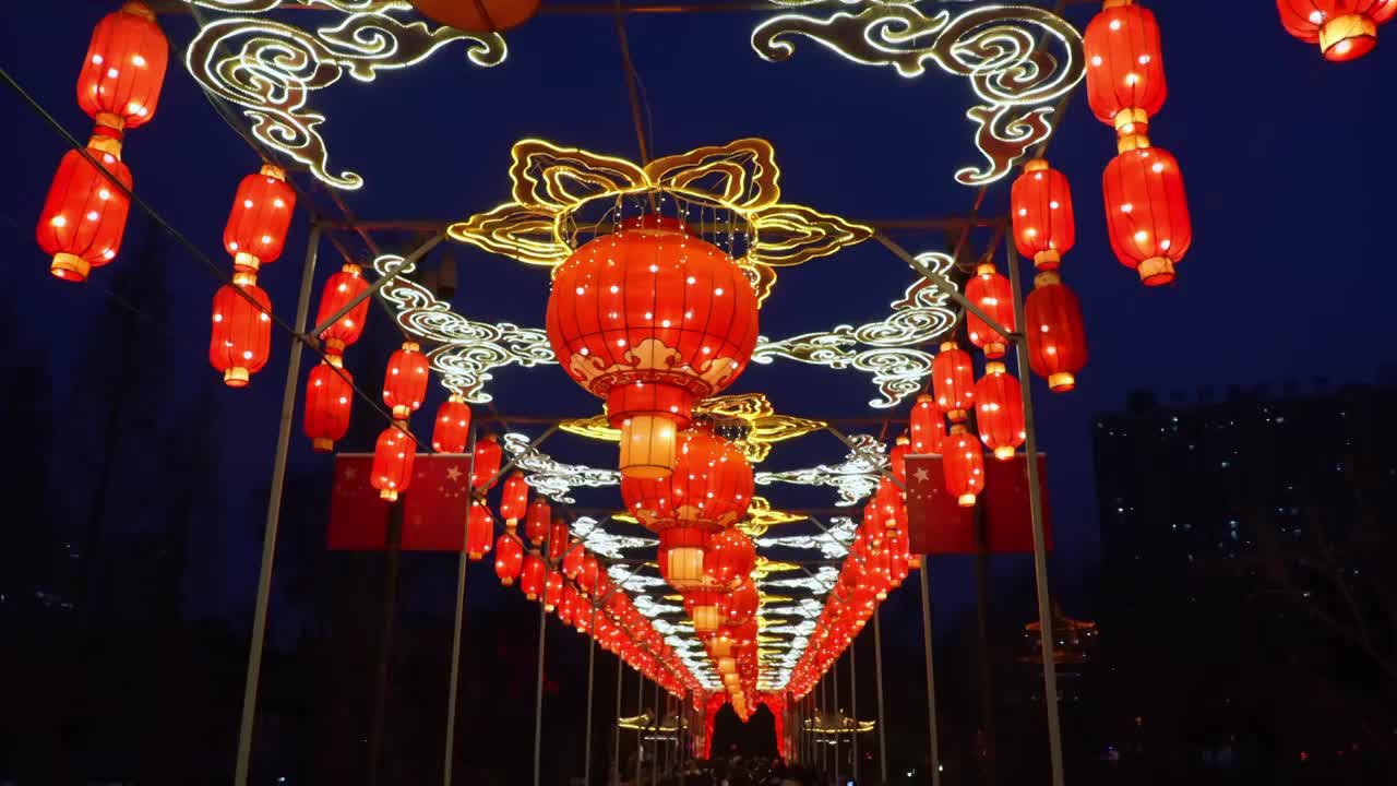 春节元宵节灯会喜庆大红灯笼背景中国红视频素材